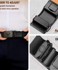 Close-up of Men's Ratchet Leather Belt for Dress and Casual Wear, 1 3 8 Inch Wide, Black, showing buckle and adjustment mechanism.