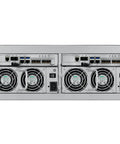 Heavy Duty 4U Server Rack With 24 Drive Bays Including 24 10TB Drives For Massive 240TB Storage rear view showing cooling fans and ports.