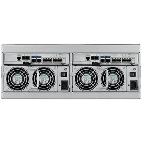 Back view of Top Shelf 4U Enterprise Rack Mount Server With Twenty Four 8TB Hard Drives displaying ports and fans.