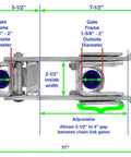 Chain Link Double Gate Latch For One And Five Eighths To Two Inch Gate Frames Strong Arm Beefy Gate Latch dimensions diagram