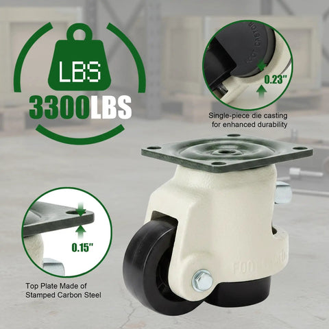 Heavy Duty Leveling Casters Set Of 4 With Ratchet Handle Industrial Casters For Workbench Support 3300 Pounds Load Steel core solid wheels with die-cast design.