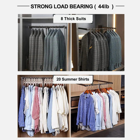 Retractable Pull Down Closet Rod For Hanging Clothes With Smooth Two Way Hydraulic Damping Adjustable Wardrobe Hanger