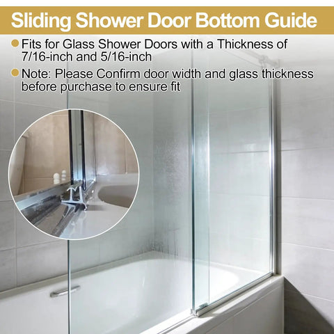 Gray Sliding Shower Door Bottom Guide With Slick Roller Track For Standard Glass Doors Up To Five Sixteenth Inch Thickness in a bathroom setting.