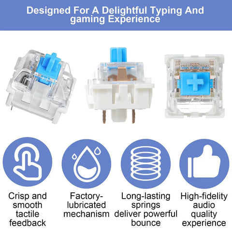 30Pcs Blue 3 Pin Mechanical Keyboard Switches With Clicky Tactile Feedback Precise Typing Dustproof Durable 80 Million Keystroke Lifespan