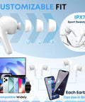 Wireless Earbuds With Bluetooth 5.4 Dope HiFi Stereo And Noise Cancelling Microphone LED Digital Display IPX7 Waterproof Up To 50 Hours Play Time In Ear Buds For Office Running And Workouts White with customizable fit and device compatibility