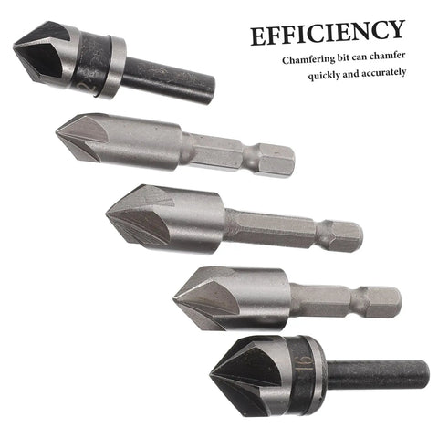 5 Piece Countersink Drill Bit Set For Woodworking And Metal Fabrication With Pro Grade Precision Chamfering Tools Versatile Deburring Kit