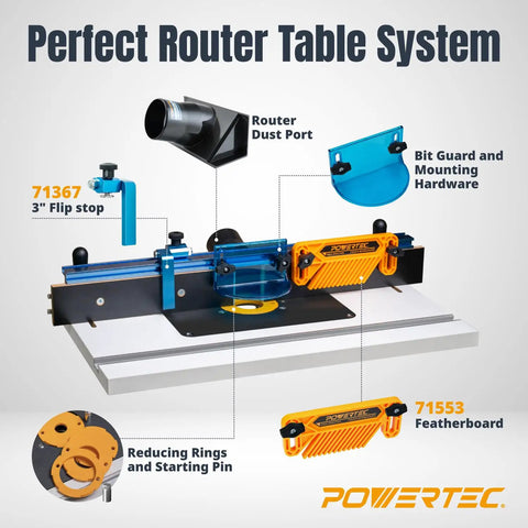 Built Like A Tank Benchtop Router Table With Steel Stand And Adjustable Fence Featuring Roomy Mdf Top For Precise Joinery Cuts Plus Integrated Dust Port And Full Accessory Kit showing dust port and accessories.