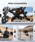 Super Clamp Camera Mount With 360 Degree Dual Ball Head For Bike And Motorcycle Handlebars shown in use on tough terrain adventure.
