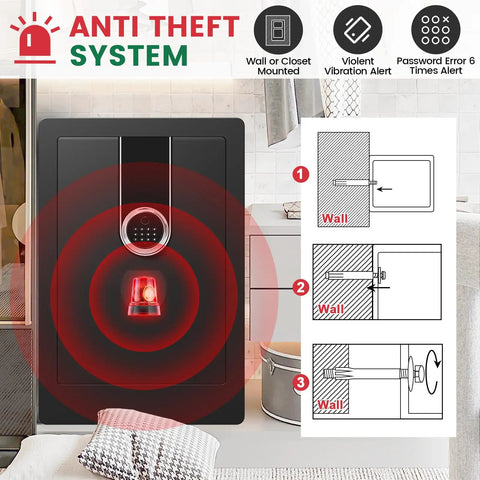 Diagram of 5.5 Cubic Feet Biometric Fireproof Safe For Home With Keypad And Dual Alarms Beefy Waterproof Heavy Duty Safe Box