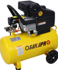 Ultra Quiet 3.5HP Portable Oil Lubricated Air Compressor, 10 Gallon Horizontal Tank, yellow with built-in wheels.