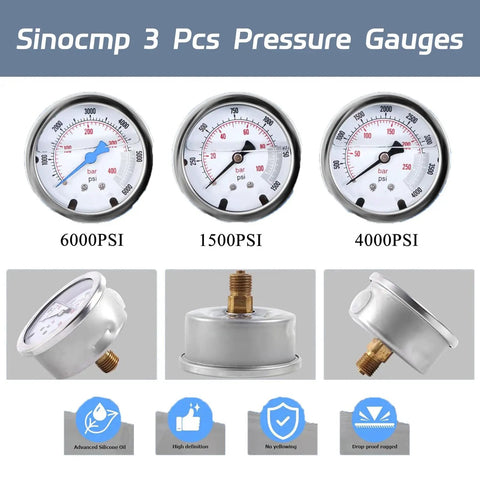 All In One Hydraulic Nitrogen Accumulator Charging Kit With Three Pressure Gauges Pro Grade Hydraulic Pressure Test Tool For 1500 4000 And 6000 PSI Heavy Duty And Easy To Use