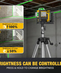 Workhorse Self Leveling Laser Level With Tripod, 3x360 Degree Laser Beams, 3D Leveler Tool For Construction And Picture Hanging, Magnetic Bracket, Hard Carry Case, Battery Not Included, Perfect For DIY Projects And Pro Jobs mounted on tripod with adjustable brightness