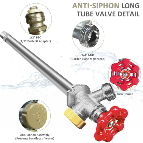 Frost Free Outdoor Faucet With Anti Siphon Backflow Preventer, Lead Free Brass Frost Proof Sillcock, 1/2 Inch Push To Fit Connector