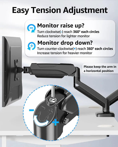 Dual Monitor Desk Arm Mount For 22 To 32 Inch Screens Height Adjustable Vesa 75x75 Or 100x100 Compatible tension adjustment guide