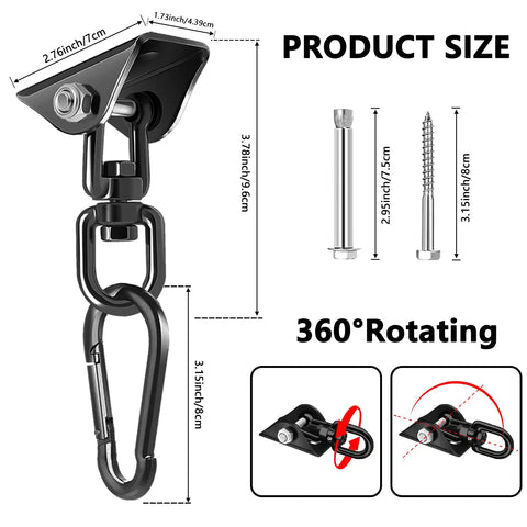 Beefy 360 Degree Swivel Hammock Hanging Kit With Ceiling Mount Hardware 1000 Lbs Capacity Stainless Steel Carabiner Included