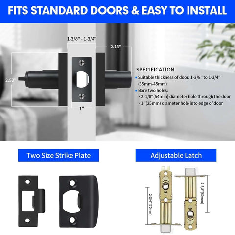 Diagram of installation for Privacy Door Levers Two Pack Black Heavy Duty Interior Door Handles For Bed And Bath Keyless Locksets