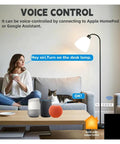 Image showing a woman with a Smart EU Power Strip and smart speakers, demonstrating voice control capabilities. Straight Up Heavy Duty Smart Power Strip With Four EU Outlets And Serious 3500 Watt Surge Capacity Voice And App Controlled Extension Board Matter Ready For Hassle Free Smart Home Setup.