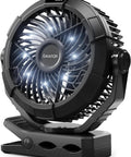 Portable Camping Fan With LED Lantern, 360 Degree Rotation, Clip On For Desk Or Tent, USB Rechargeable Battery, Digital Display, 3 Speeds, Hanging Hook For Travel And Bedroom Black.