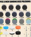 174 Piece 3 Inch Sanding Discs Kit With Polishing Accessories Grit Range 60 Through 10000 Includes Foam Pads Wool Buffing Pads Drill Backing