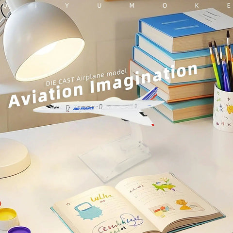 Concorde Diecast Airplane Model 1/400 Scale With Stand on Desk, Air France Jet, Cool Desk Piece for Display in Office