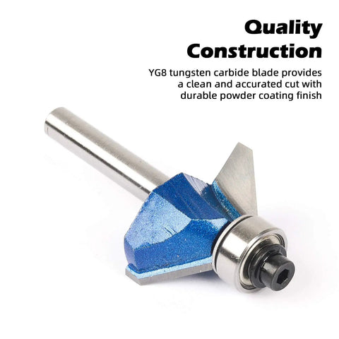 Pro Grade 45 Degree Chamfer Router Bit Set With One Quarter Inch Shank, Cutting Diameters One Quarter, Five Sixteenths, Three Eighths, And Half Inch For Angled Edges, Clean Edges, And Decorative Woodworking