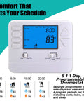 5-1-1 Day Programmable Thermostat For Home Heating And Cooling With 1 Heat 1 Cool Conventional Single Stage Systems, Easy Install, Energy Saving Digital Thermostat For Busy Households showing backlit display with time and temperature settings.