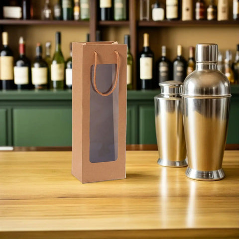 Kraft Paper Wine Bags With Window And Handles 24 Pack Elegant Brown Tote Bags For Birthdays And Weddings Reusable Gift Packaging