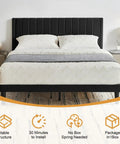 Ultra Comfy Queen Platform Bed Frame With Cozy Velvet Upholstered Headboard Built For Dead Quiet Sleep With Zero Box Spring Needed, showcasing plush headboard and stable structure.