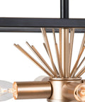Close-up of Sick Black Semi Flush Mount Ceiling Light With Dope Gold Starburst Accent Four Light Fixtures Matte Black Frame