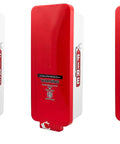 Three Pack White Surface Mounted Fire Extinguisher Cabinet With Red Pull Cover For Two Half Or Five Lb Fire Safety Locker weatherproof design shown