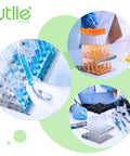 Two Pack 25 Hole Stainless Steel Test Tube Rack Z Shape for Tubes Up To 16mm Diameter shown in a lab setting with test tubes