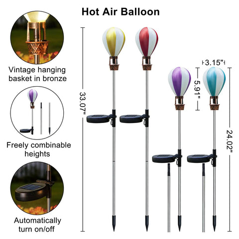 Solar Pathway Lights Outdoor 4 Pack Hot Air Balloon Style Waterproof For Patio Garden Yard Walkway Fence Decor Auto On After Dark With Adjustable Heights And Easy Sun Powered Charging No Fuss Setup