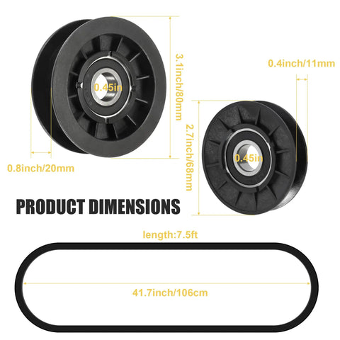 Idler Pulley And Drive Belt Kit For Mower Decks GX20006 GX20286 GX20287 Fits L100 with dimensions and measurements