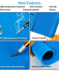 Large Soldering Mat Heat Resistant Silicone Work Pad With Magnetic Surface And Anti Static Wrist Strap Pro Grade For Soldering Station Phone Laptop Tablet Watch Repair Blue showing high temperature resistance and anti-scratch features in blue