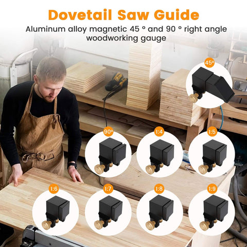 Pro Grade Dovetail Saw Guide Jig With Aluminum Alloy Magnetic Right Angle Six Dovetail Guides for woodworking on table