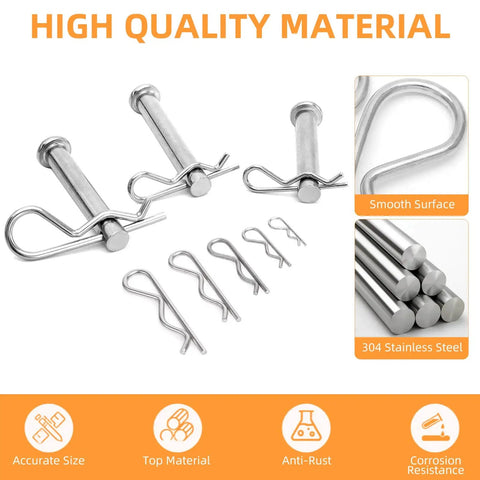 Heavy Duty Hitch Pins R Clips and Spring Retaining Wire Hair Pins for Trailers Tractors Mowers Carts and Trucks 3.5mm Wire
