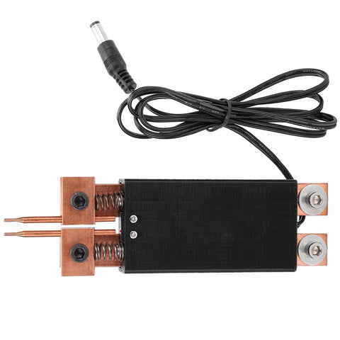 Handheld Automatic Lithium Spot Welding Pen With Dual Spring Handles For Battery Pack Assembly And Precise Industrial Tool Usage top view with copper tips and cables