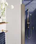 ExactTemp Volume Control Shower Rough In Valve Three Quarter Inch IPS Connection Brass Construction shown in modern shower