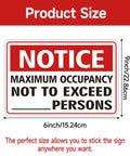 Maximum Occupancy Safety Sign Red For Restaurants And Businesses Durable Vinyl With Permanent Adhesive Waterproof UV Resistant 3 Mil Gloss Laminate Pack Of 2, showing size 9x6 inches