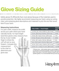 Glove sizing guide with measuring instructions and HexArmor size chart for Cut-Resistant Work Gloves With Polyurethane Palm.