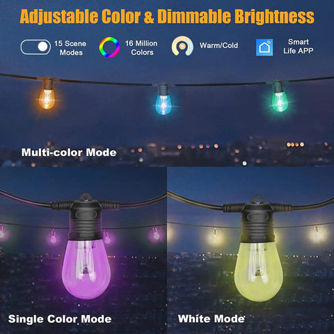 Outdoor 50 Foot RGB LED Christmas Lights IP65 Waterproof Color Changing String Lights For Patio Party Cafe DIY Smart Lights display