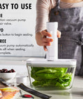 Fresh And Save Vacuum Sealer Starter Set With Rechargeable Machine Six Piece Kit sealing lettuce in container