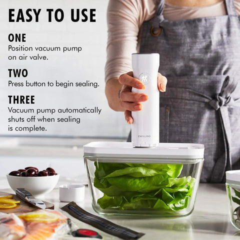 Fresh And Save Vacuum Sealer Starter Set With Rechargeable Machine Six Piece Kit sealing lettuce in container