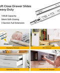 22 Inch Soft Close Drawer Slides for Kitchen Cabinets Full Extension Ball Bearing Glides Beefy Heavy Duty Side Mount 100 Lb Capacity