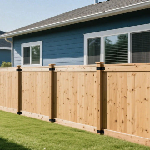 Heavy Duty Steel Z Pergola Brackets 4 Pack 5 By 5 Inch Z Shape Connectors installed on a wooden fence for post to beam support