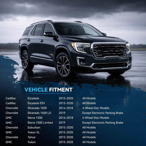 SUV with vehicle fitment list for Rear Brake Kit With Drilled And Slotted Rotors And Ceramic Pads For Silverado 1500 Sierra 1500 Suburban