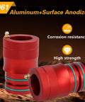 Upgraded 40mm and 44mm Wheel Bearing Greaser Tool with Storage Tube shown in red anodized aluminum with copper nipple.