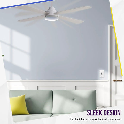 White ceiling fan in room with Three Speed Ceiling Fan Control Plug And Play With LED Dimmer Light Switch 17001F3W on wall.