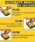 All-In-One Universal Battery Tester With LED Display Tests 15 Battery Types In Seconds For AA AAA C D 9V NiMH CR123 18650 Carry Case Included USA Made, step-by-step use