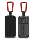 Back and front view of Approach G82 Launch Monitor And GPS Golf Handheld with 5 Inch Touchscreen, red carabiner clip detail